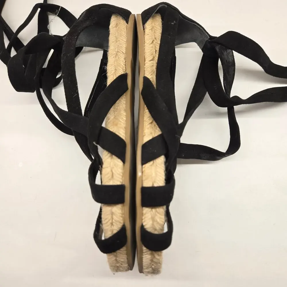 Diane von Furstenberg Bastia Black Suede LaceUp Gladiator Espadrilles EU 37 US 7